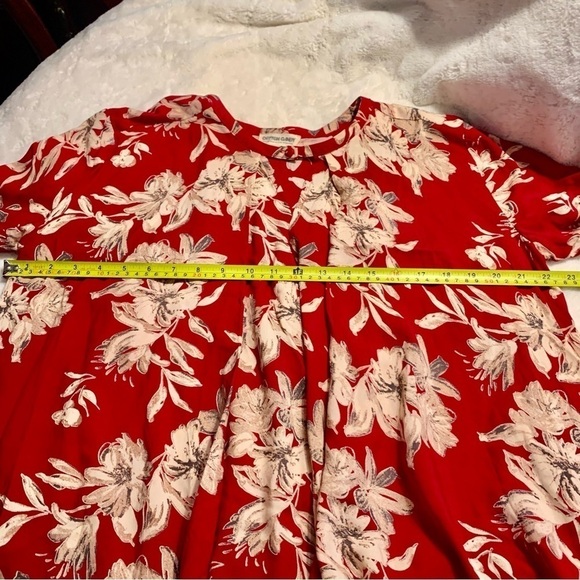 Cotton Candy Tunic Top Large Red Taupe Floral 100% Rayon Keyhole Flowy Boho - Picture 14 of 16